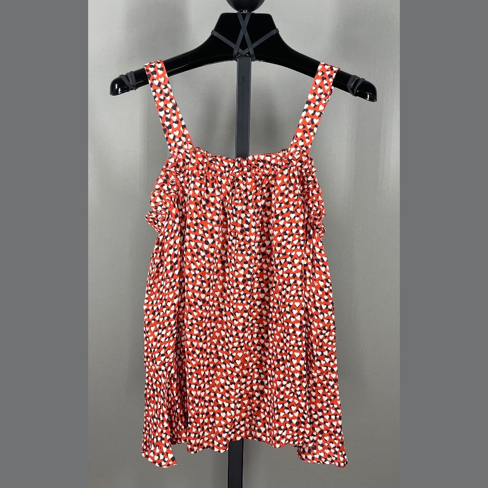 NEW J Crew Shirt Womens 0 red black silk satin heart off shoulder preppy blouse